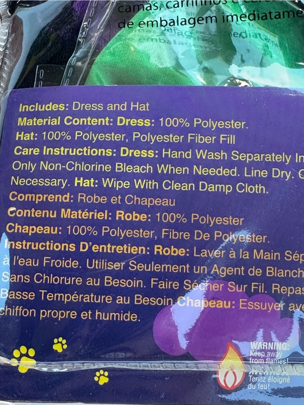 Paw Prints Fun World Doggie Witch Pet Costume Purple Dress Hat Size Large